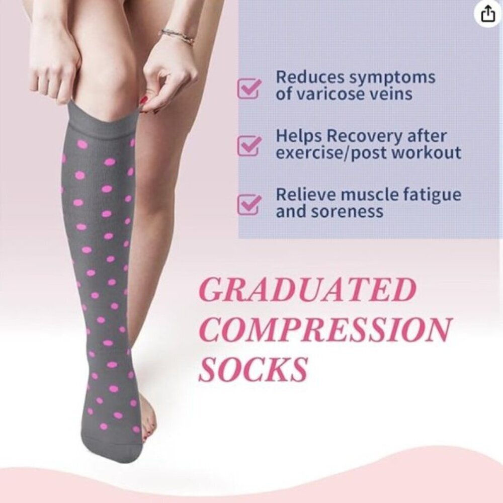Graduated Compression Socks Pink Abstract Size S/M for nursing, running, travel - Picture 4 of 5